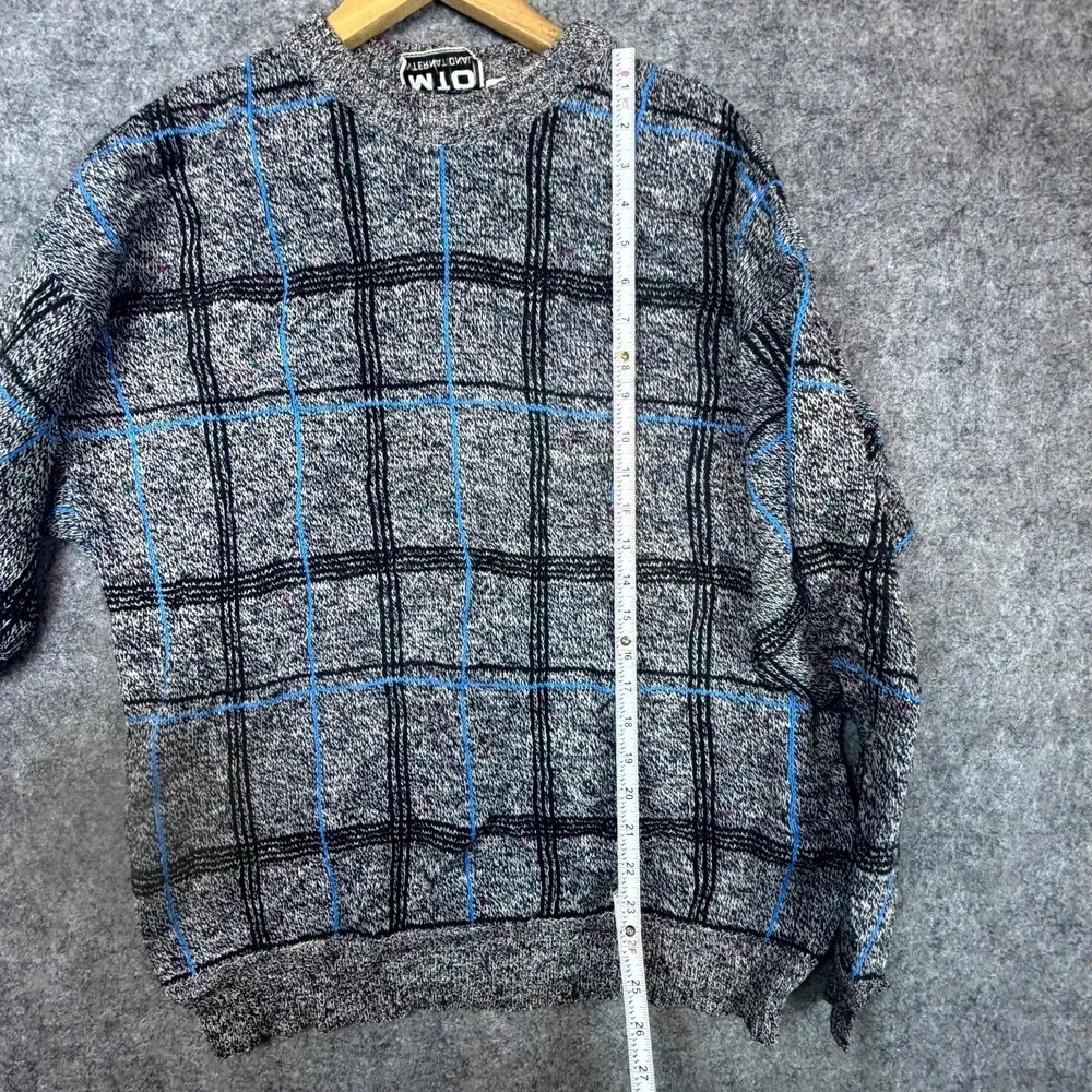 Vintage MTO International Sweater Mens Large Heather Gray Plaid 90s Urban Preppy